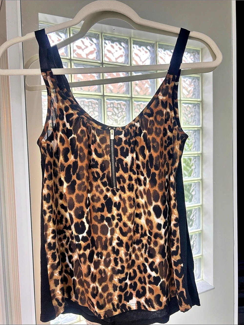 Express Leopard Print Half-Zip Tank Top Small